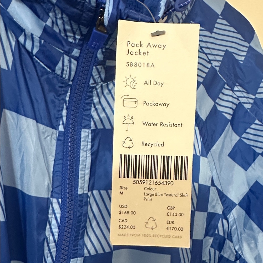 Sweaty Betty NWT Womens Pack Away Jacket Blue Textural Shift Print Sz M (8) - Picture 5 of 14